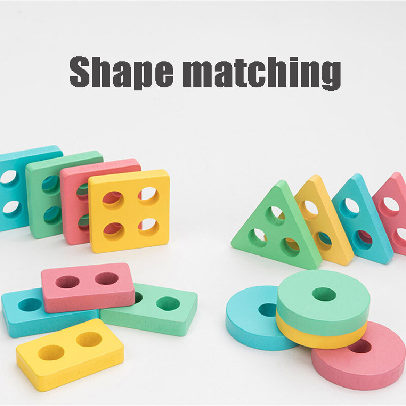Baby Educational Wooden Toy Pillar Blocks Early Learning Kids Birthday Christmas Gift Early Education Shape Matching Set Column