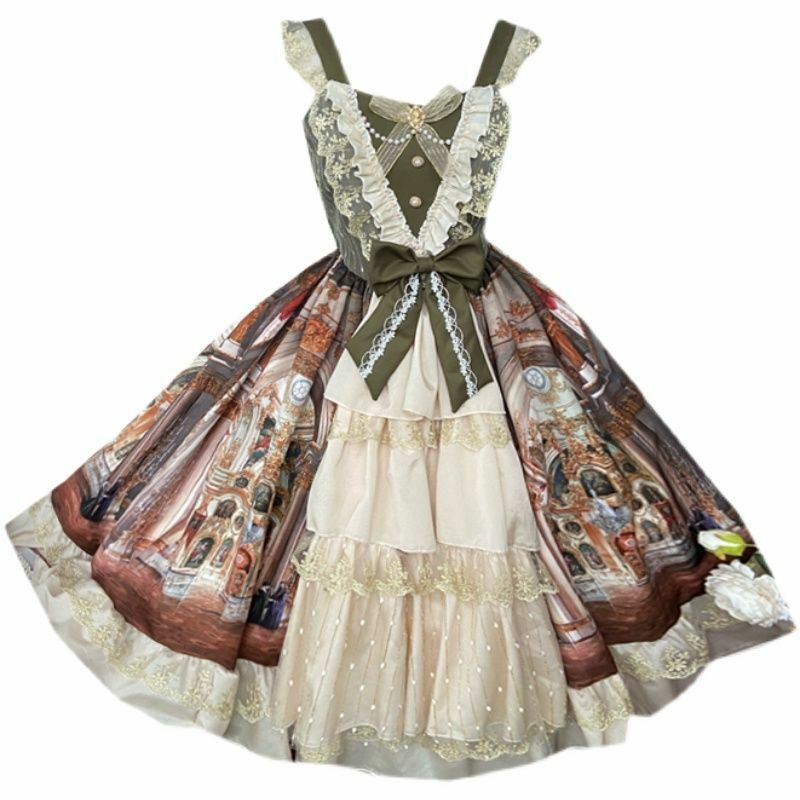 우아한 로리타 Jsk 서스펜더 드레스, 공주 궁전 유화 Cla 프릴 화려한 드레스, 법원 스타일 JSK 차 파티 드레스