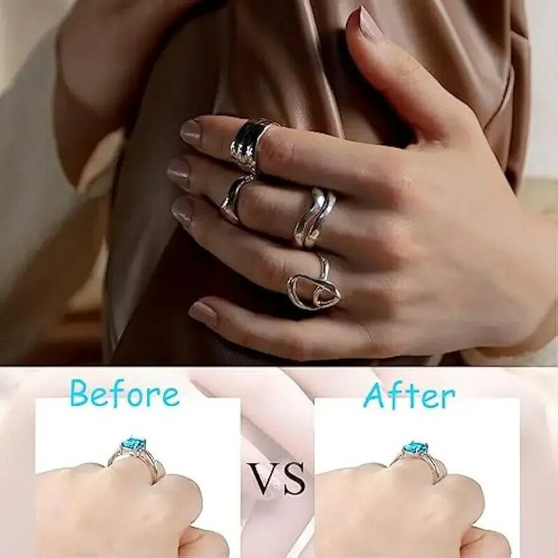 Ukuran cincin transparan penyesuaian Resizer wanita jari longgar ukuran cincin mengurangi ukuran tak terlihat stiker bening DIY jahit perhiasan alat Set