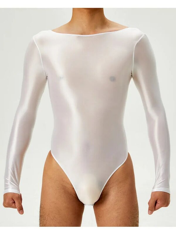 Bodysuit liso cetim de uso duplo para homens, tops virilha aberta fivela, bolsa de protuberância sem costura, modelador fitness, roupa interior emagrecedora, corpo sexy