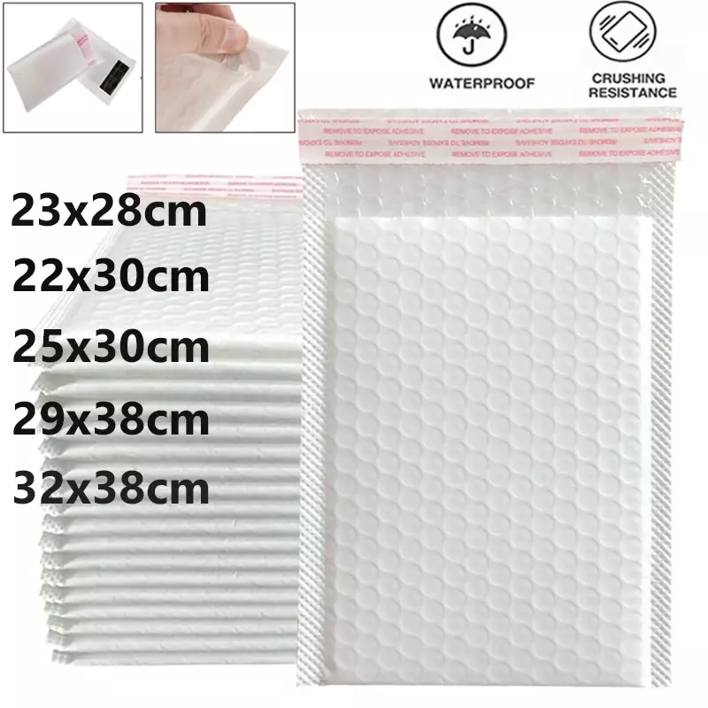 20Pcs White Bubble Mailers Foam Self Seal Envelope Bag Waterproof Mailer Padded Mailing Shipping Bags Bubble Gift Packaging Bag