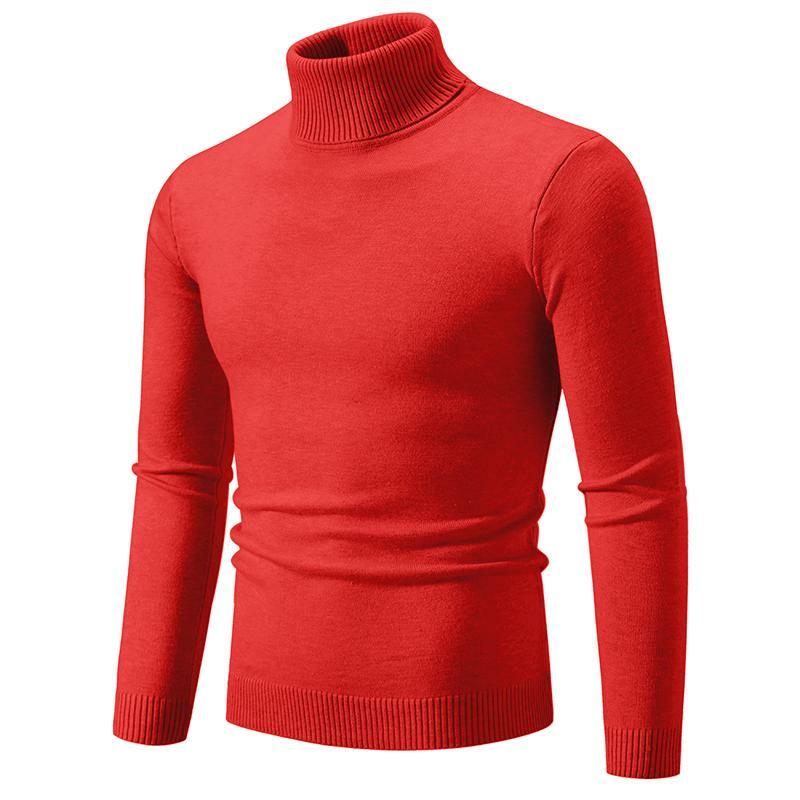 Pakaian Sweater pria lengan panjang, kemeja Slim Fit leher tinggi bawahan warna Solid musim gugur dan dingin