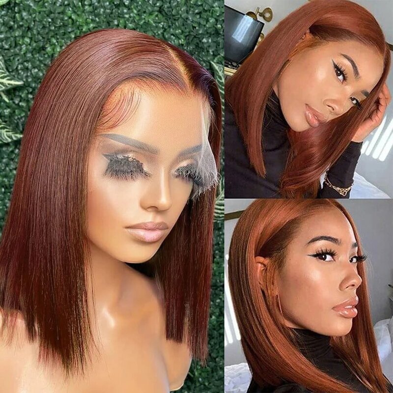 Reddish Brown Bob Wig 13x4 Lace Front Wig Human Hair Pre Plucked With Baby Hair HD Transparent 4x4 Lace Closure Wig For Woman