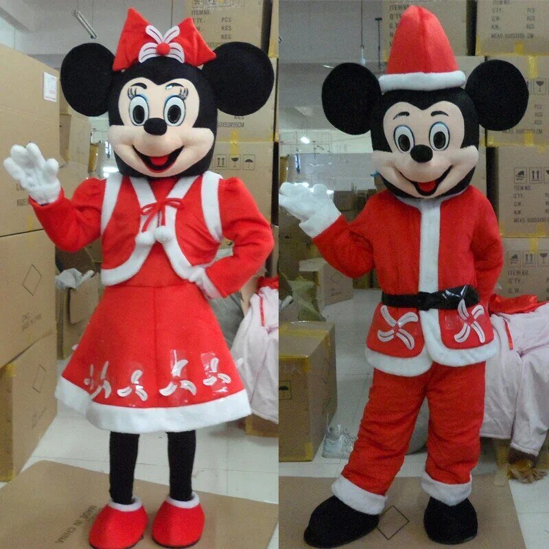Cos Kerst Mouse Boy Mickey Mouse Girl Minnie Stripfiguur Mascotte Kostuum Reclame Fancy Dress Party Animal Carnaval