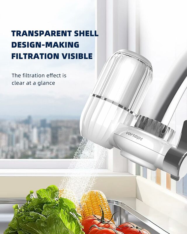 Vortopt-Substituição do filtro de água torneira transparente, T4-ACF, lavável, reutilizável, cerâmica