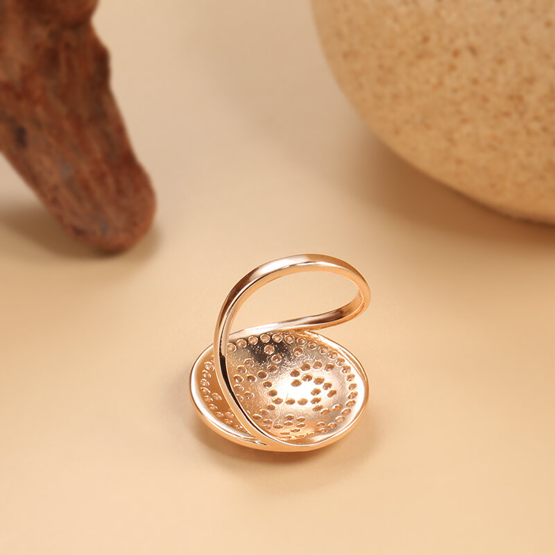 SYOUJYO Big Size 585 różowe złoto kolor okrągłe pierścienie dla kobiet Natural cyrkon pełna betonowa Fine Jewelry Trendy pierścionki luksusowy Design