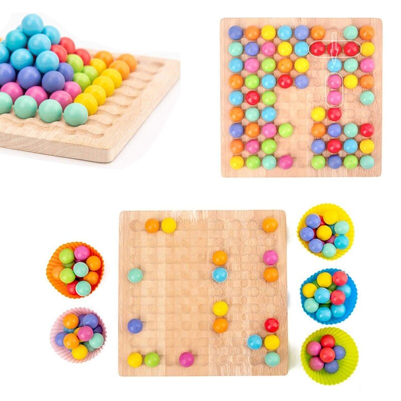 Juego de mesa de bolas de arcoíris para niños de más de 3 años, cuentas de Clip de madera, juego de rompecabezas