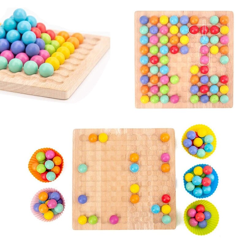 Jeu de société en bois pour enfants de 3 ans et plus, jouet arc-en-ciel, boule, clip, perles, puzzle, entraînement