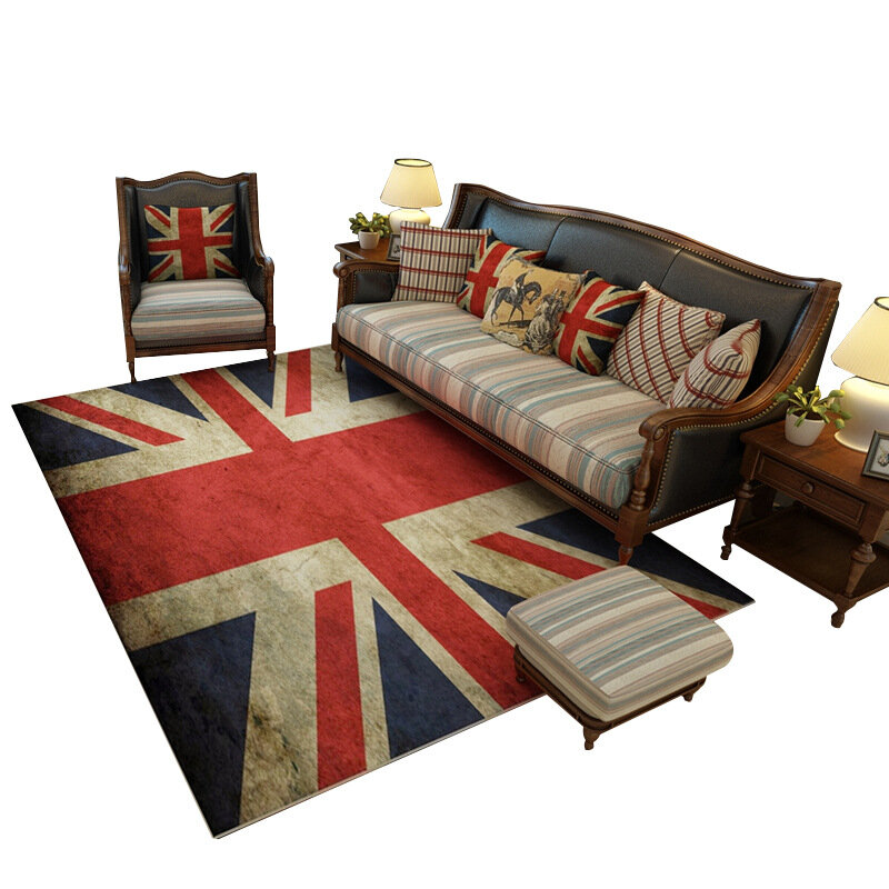 British Style Beige Flag American Retro Trend Carpet Sofa Living Room Coffee Table Bedroom Bedside Window Crystal Velvet Carpet