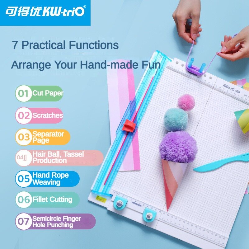 KW-TRIO 7-dalam-1 pemangkas kertas DIY Ledger papan skor kerajinan kertas pemotong multifungsi tikar potong perlengkapan sekolah