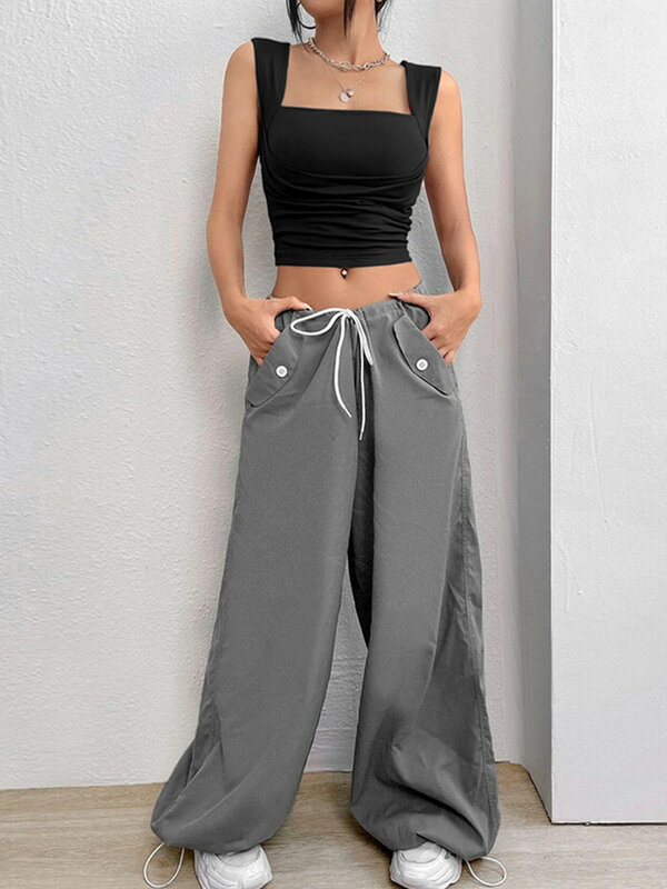 여성 슬림 여름 섹시한 미니멀리즘 스트리트 착용 미국 패션 스퀘어 칼라 세련된 레저 스타일 부드러운 민소매 2024