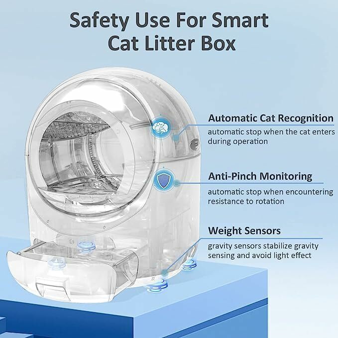 Self Cleaning Cat Litter Box, Automatic Cat Litter Box for Multi Cats, Smart Safety Protection Cat Litter Box, Odor Isolation