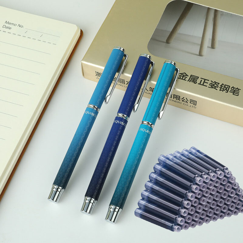 1 + 10 металлических высококачественных перьевых ручек, набор ручек для коррекции осанки, мигающие ручки для студентов, подарок, канцелярские...