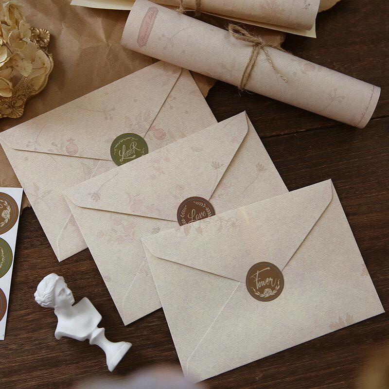Conjunto de papel envelope e carta de amizade, floral, vintage, thick, artístico, confissão, amor, adesivos, papelaria