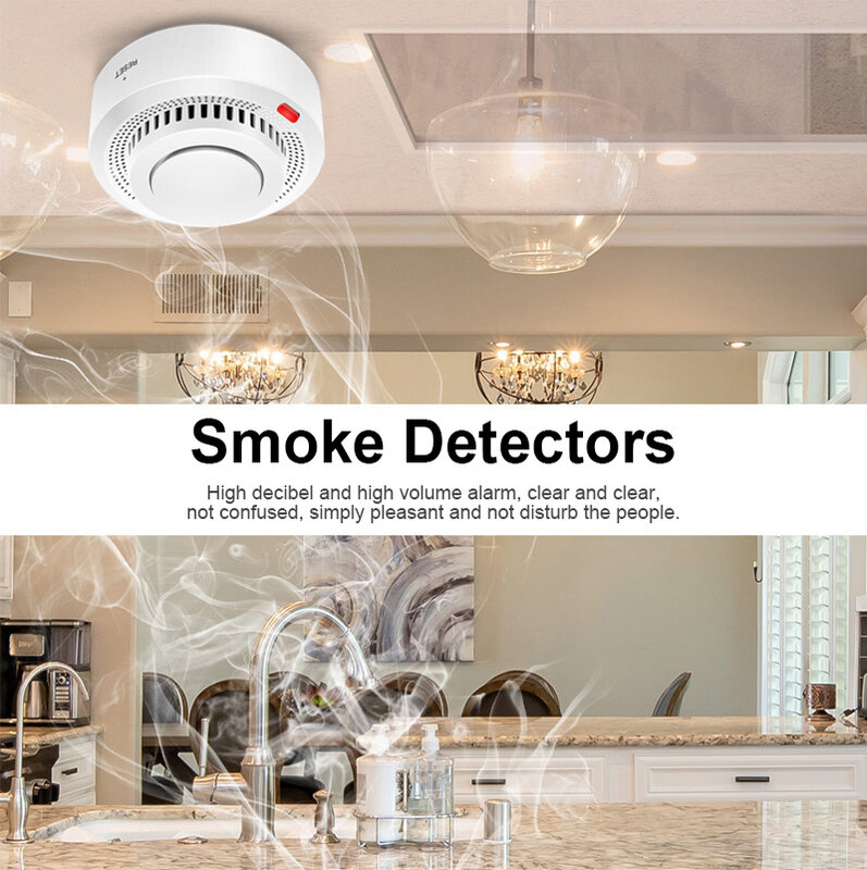 Aubess Tuya WiFi detektor dymu ochronny zabezpieczający czujnik dymu ochronę przeciwpożarową dla System alarmowy do domu za pośrednictwem aplikacji Smart Life
