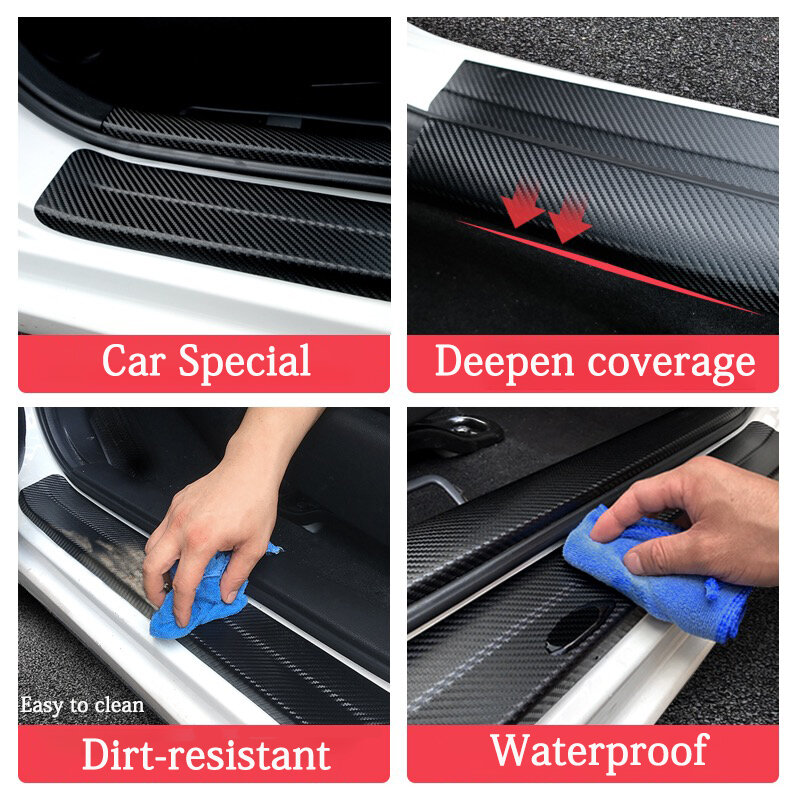 Pegatinas de fibra de carbono para umbral de puerta de coche, película protectora para Peugeot 108, insignia para maletero, placa de desgaste, calcomanías, accesorios