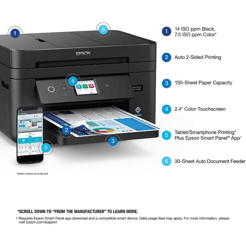 Workforce WF-2960 Wireless All-in-One Printer with Scan, Copy, Fax, Auto Document Feeder, Automatic 2-Sided Printing