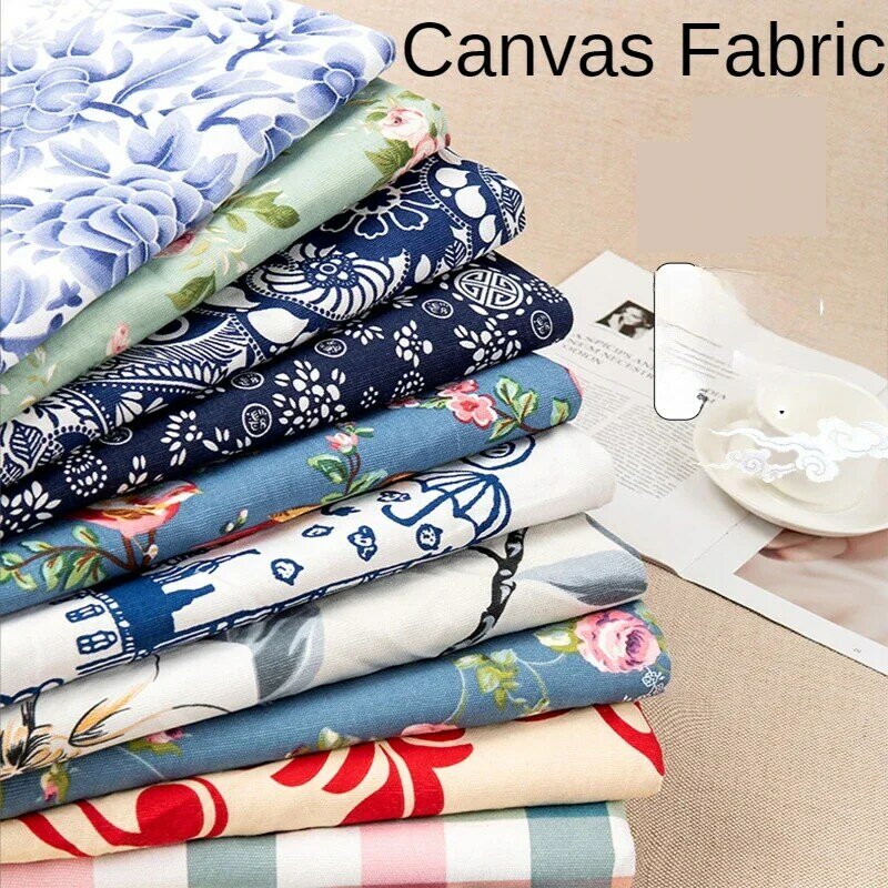Tela de lona por metro para fundas de sofá, mantel de costura artesanal, algodón estampado, tela gruesa decorativa, textil de flores gruesas