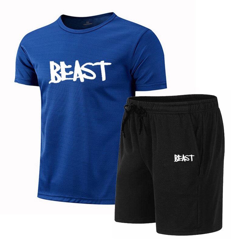Bestia lato nowe męskie spodenki T-Shirt z okrągłym kołnierzykiem dwuczęściowe popularne modne Casual odzież sportowa z krótkim rękawem odzież do joggingu
