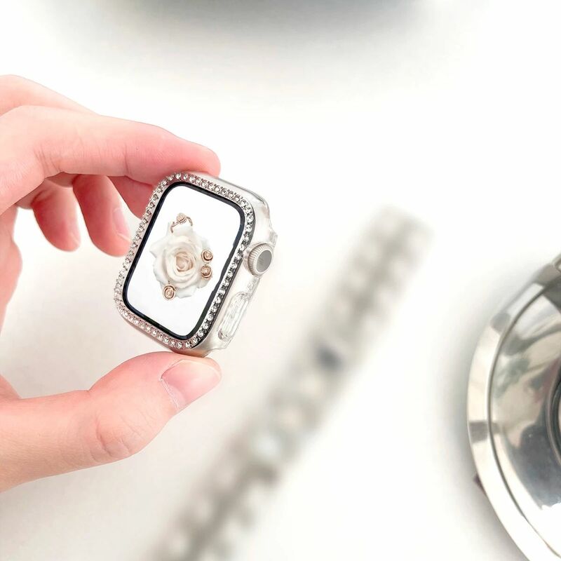 애플 워치 커버용 다이아몬드 케이스, 블링 범퍼 보호대 쉘, 아이워치 시리즈 8, 3, 4, 5, 6 SE용, 9, 8, 7, 41mm, 45mm, 44mm, 40mm