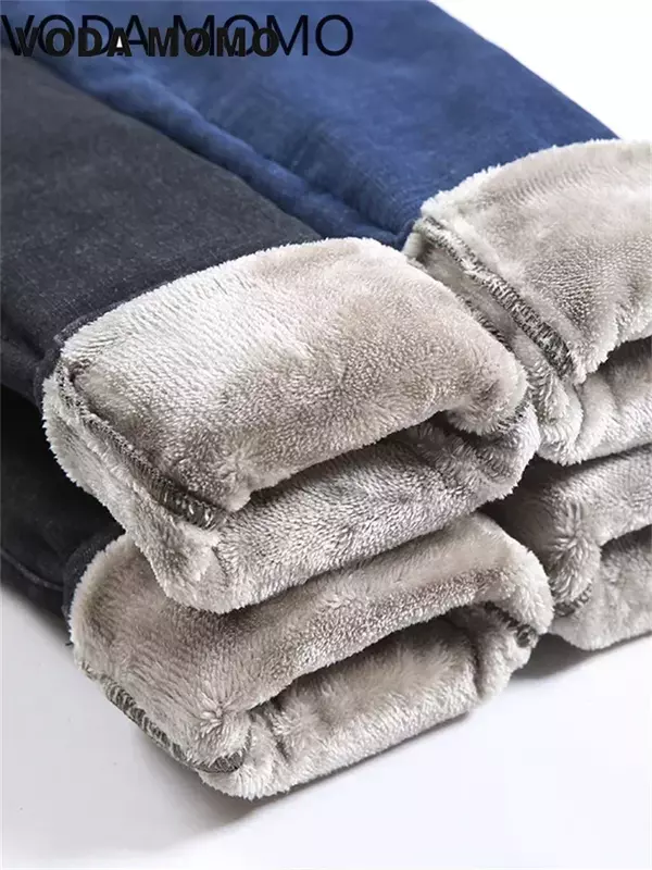 Calça jeans feminina de pelúcia quente stretch, calça jeans feminina, casual, veludo grosso, cintura alta, skinny, térmica, inverno