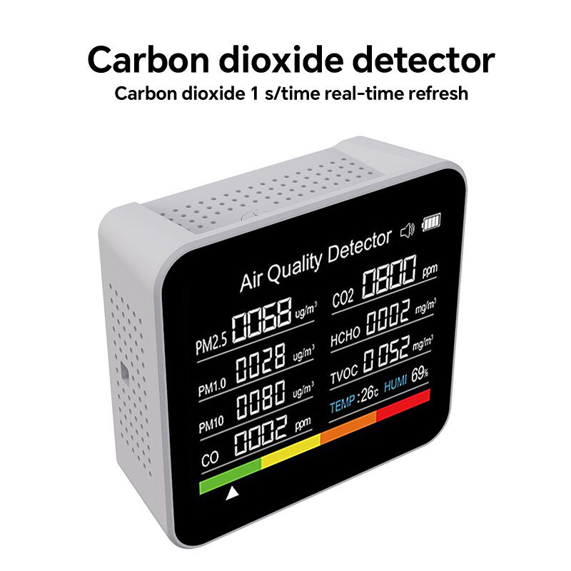 9 in 1 Kohlendioxid-Detektor Haushalt pm2.5 Formaldehyd tvoc Luftqualität prüfung Farbbild schirm 1St