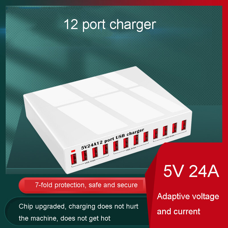 X6 12 pengisi daya Port USB 5V 24A, stasiun pengisian daya tinggi Universal Multi steker voltase dan Arus aman penghilang panas