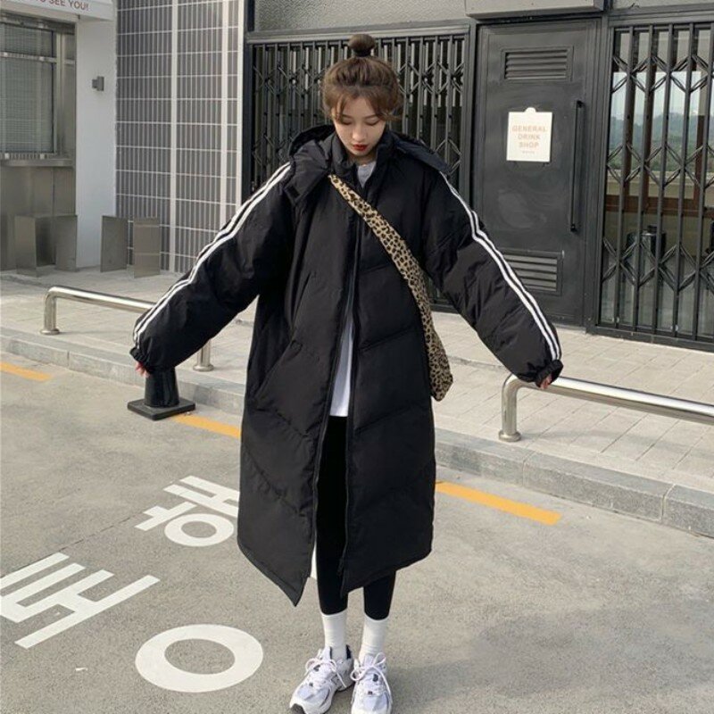 Long Jackets for Women Feather Coats Korean Women's Down Jacket Winter Down Coats Warm Stripe Woman Coat Casual Puffer Jacket