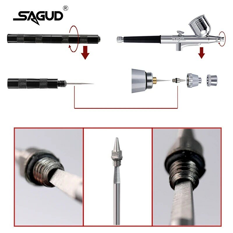 SAGUD Airbrush Cleaning Kit Clean Pot Jar with Holder and Cleaning Brushes/Needles Double–Ended Brush AirBrush Protection Covers