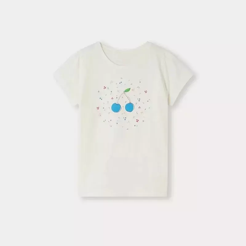 Cereja bordada bebê meninas t-shirt bordada, camisas curtas de algodão, roupas de bebê outono, pré-venda, navio março, 2024 BP