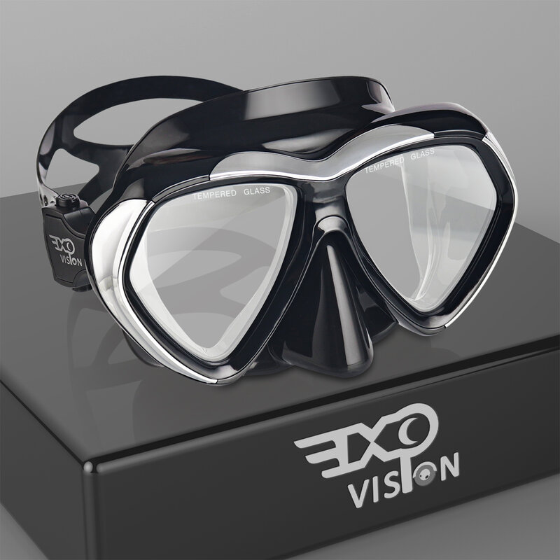 EXP Vision-หน้ากากดำน้ำสำหรับผู้ใหญ่หน้ากากดำน้ำป้องกันหมอกกระจกนิรภัยป้องกันการรั่วไหลแว่นตาว่ายน้ำพร้อมที่ปิดจมูกดำน้ำดูปะการัง