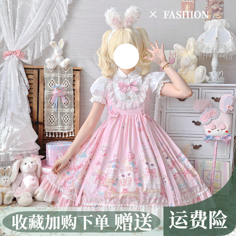S-4XL JSK Lolita Dress Japanese soft girl Kawaii sweet Sleeveless  Cute print jsk suspender Girly Baby Doll Dresses Clothing