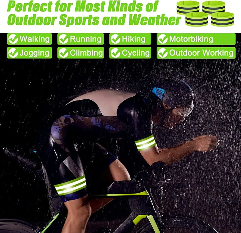 Aviso faixas reflexivas elástico braçadeira pulseira refletor fita tornozelo perna tiras de segurança para a noite ciclismo correndo pesca 2 pçs