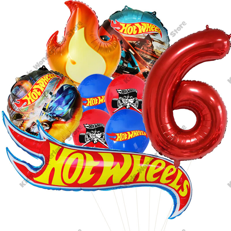 Hot Wheels balon pesta ulang tahun dekorasi buket 32 inci nomor merah balon kedua Set Flamme mobil Globos untuk anak laki-laki perempuan