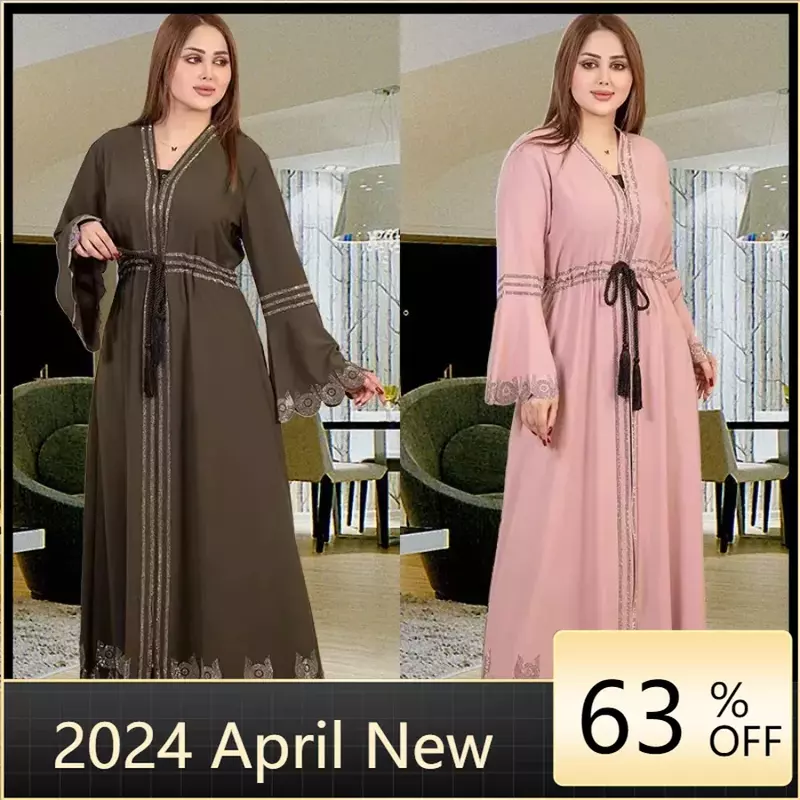 Afrikaanse Jurken Voor Vrouwen 2024 Zomer Elegante Afrikaanse Lange Mouw V-Hals Plus Size Lange Maxi Jurk Moslim Mode Abaya Jurk