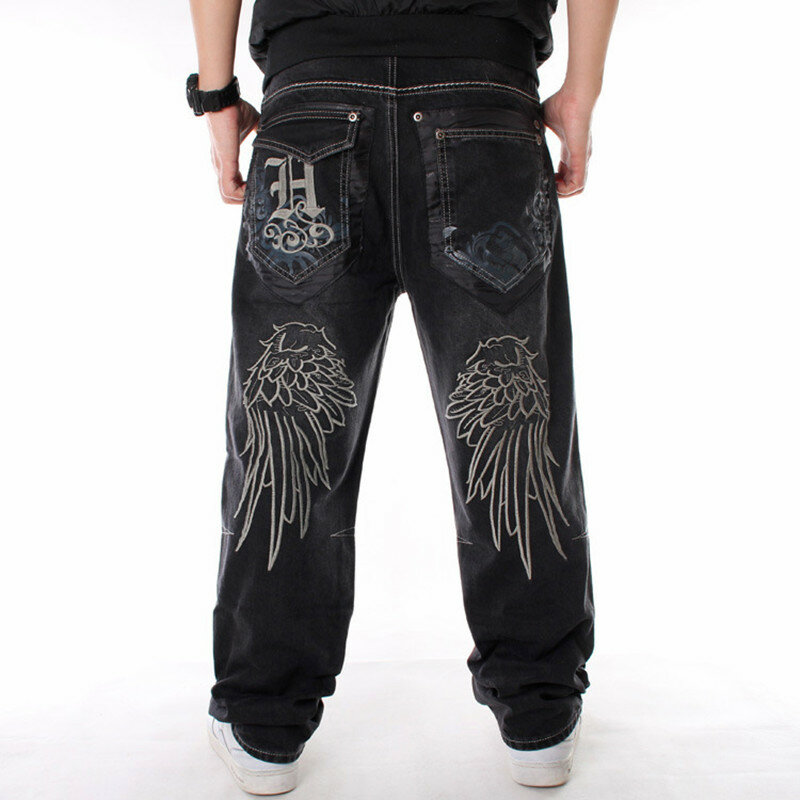 Hip Hop Skateboard Men black Loose fitting Denim pants Y2k Men's jeans summer Plus size