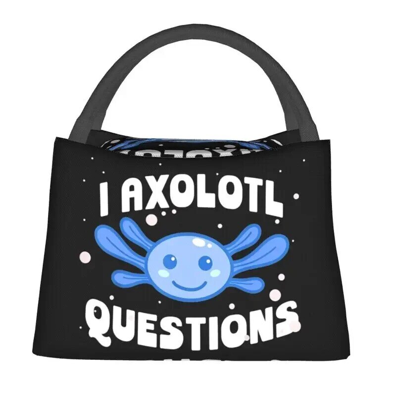 I Axolotl Questions 귀여운 귀여운 Axolotl 물고기 절연 점심 도시락 가방, 편안한 동물 양서류 휴대용 쿨러, 보온 도시락 상자
