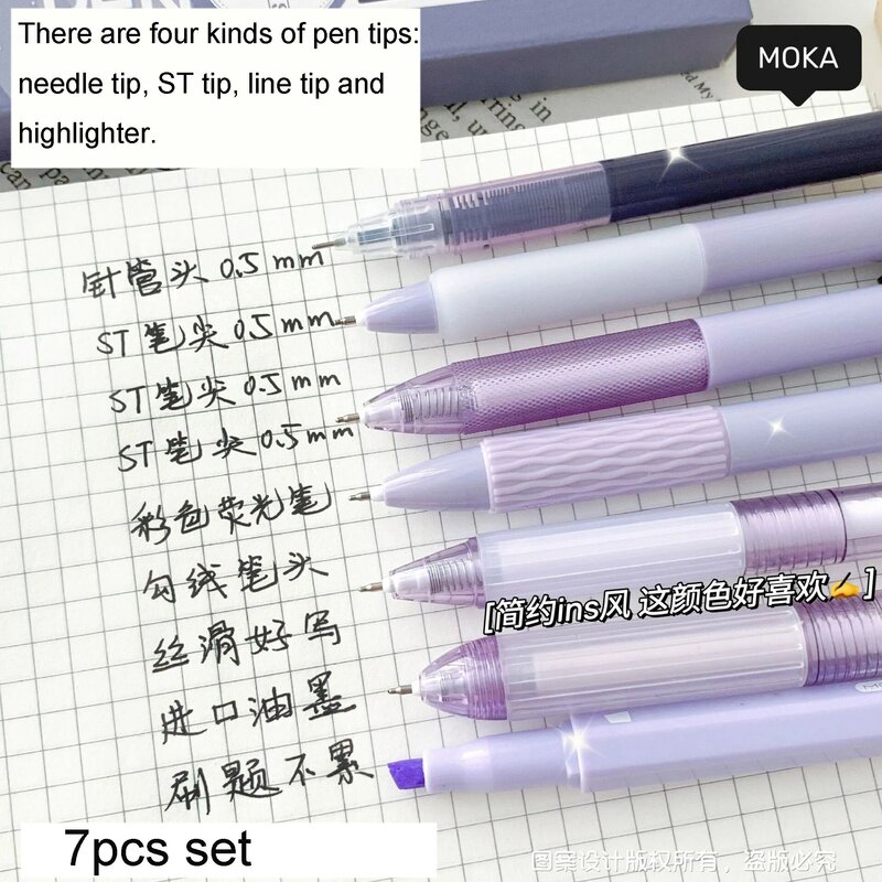 7pcs Kawaii Pens Quick-Drying Ink Japanese Stationery Pen Set Aesthetic Stationery School Supplies Ballpoint Pen Back To School