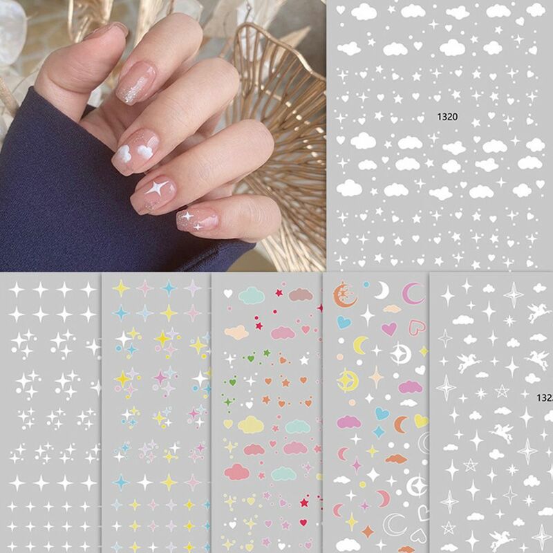 Retro Manicure Moon Wraps Slider decals Heart White Clouds Nails Decals 3D Nail Sticker Nail Art Decoration DIY Nail Art