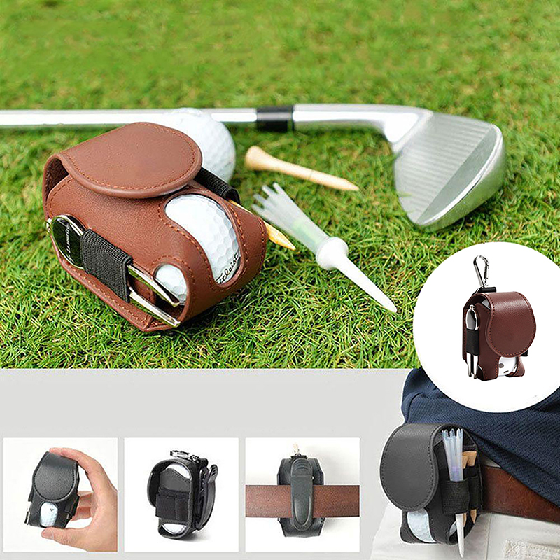 Tas bola Golf, wadah tas bola Golf kulit PU dengan gesper logam gantungan pinggang kantong penyimpanan Mini Universal aksesoris olahraga