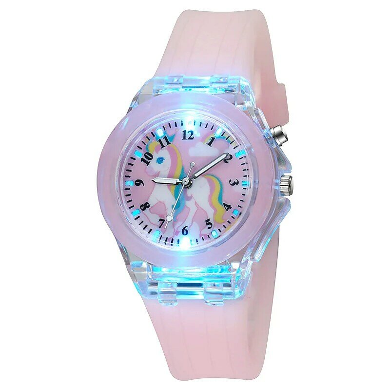 Kreskówka dziecko jednorożec zegarki dla dzieci dziewczynki zabawki silikonowy pasek latarka zegarek dla dzieci zegar kwarcowy zegarki Reloj Infantil