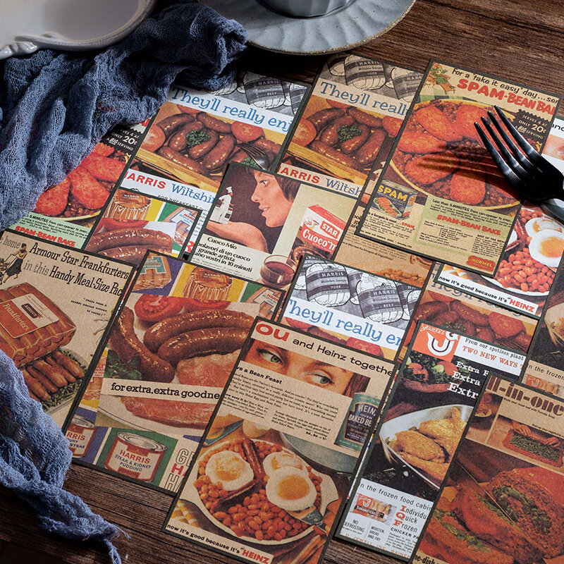 60แผ่นแพ็คอาหารรูปแบบ Dual ตกแต่ง Scrapbooking จิตรกรรมวัสดุกระดาษอาหาร Trip โน้ตบุ๊ค Collage คู่มือข้อความ