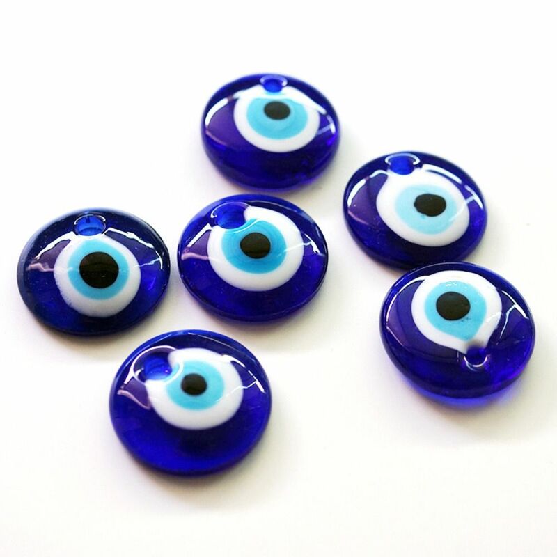 Manik-manik jimat mata jahat bulat keberuntungan klasik mata biru keberuntungan uniseks Punk Hip Pop Kalung liontin mata biru DIY