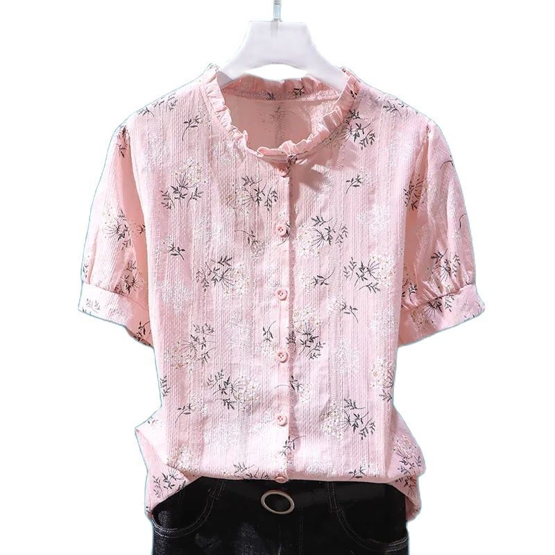 2023 Sommer Druck Shirt Frauen neue Kurzarm elegante Bluse Damen Einreiher Freizeit hemden weibliche wilde kurze Tops