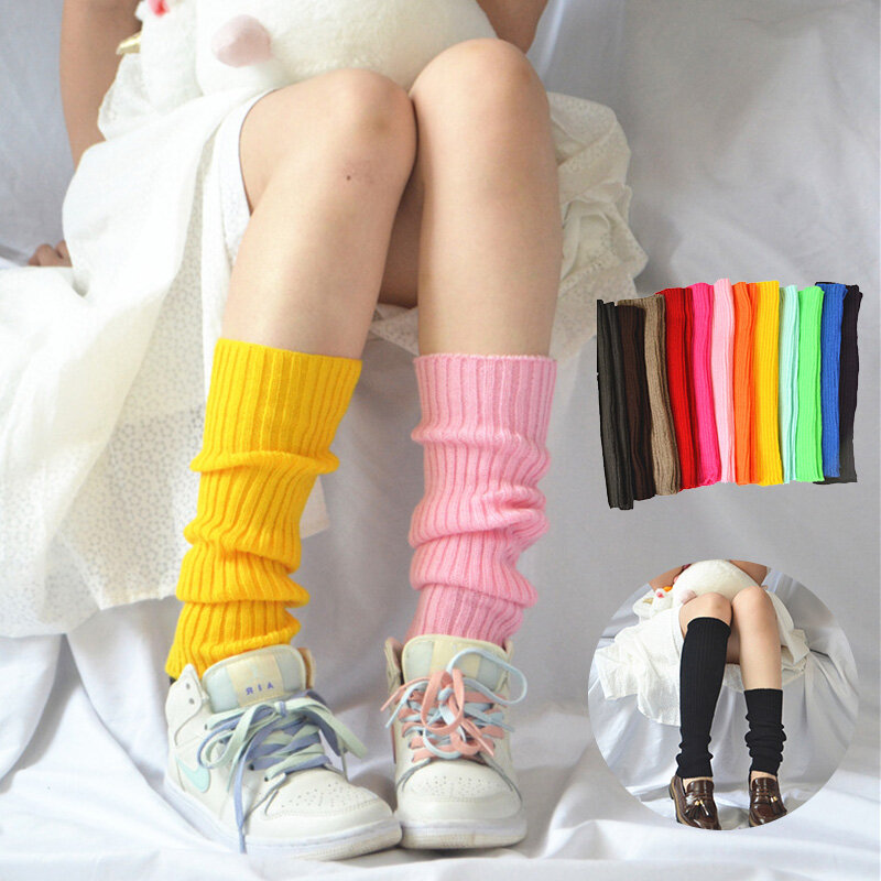 Calentadores de piernas de Color caramelo para mujer, cubierta de pie de punto coreano, calcetín de tubo largo elástico elegante de Color sólido para Otoño e Invierno