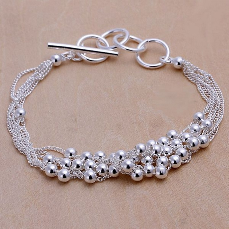 Fine 925 Silver Bracelet for women lady popular fashion Beads chain LINK charm  Jewelry Bracelets factory price