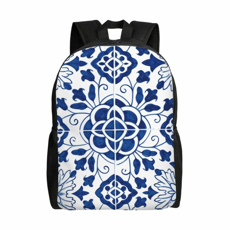 Pugs In Chinese Porcelain Backpack College School Students Bag Fits Laptop Oriental Chinoiserie Pattern Large Capacity Backpack