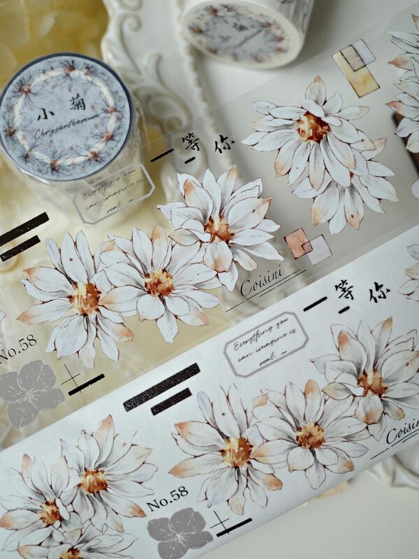 Yi'Er Studio Май новые наклейки в винтажном стиле для журнала с белыми хризантемами, бумажная Васи-лента для домашних животных