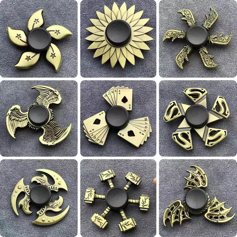 Fidget Finger Spinner Antique Brass Color Alloy Metal Hand Spinner Stress Relief Decompression Toy for Kids Adults Funny Gifts