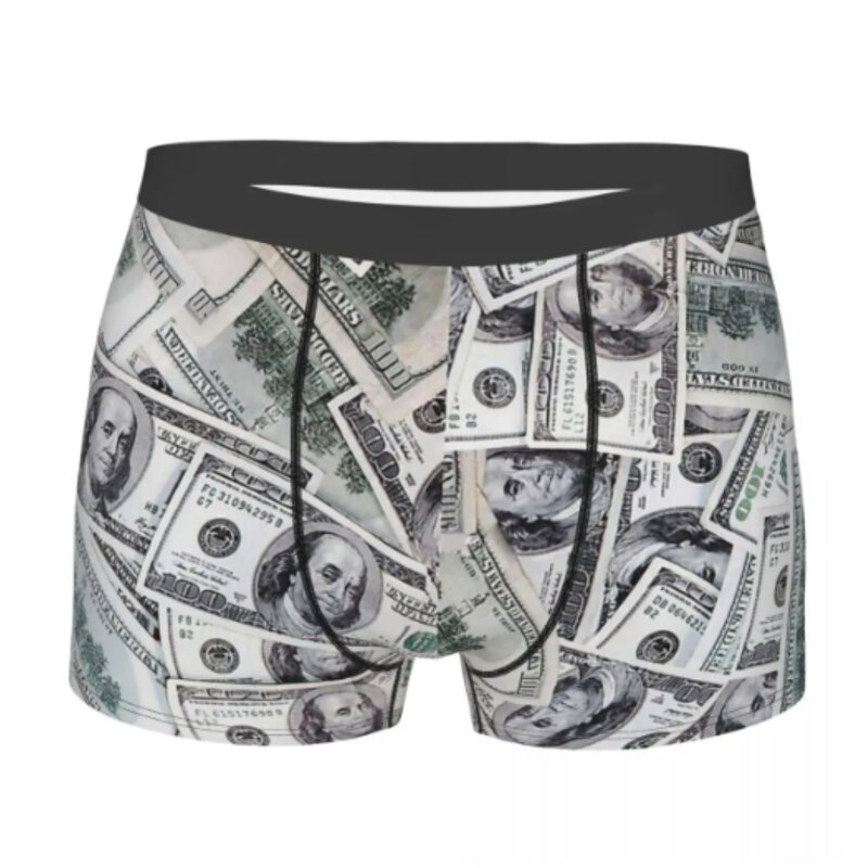 Трусы-боксеры мужские из дышащего материала с изображением купюр сто долларов